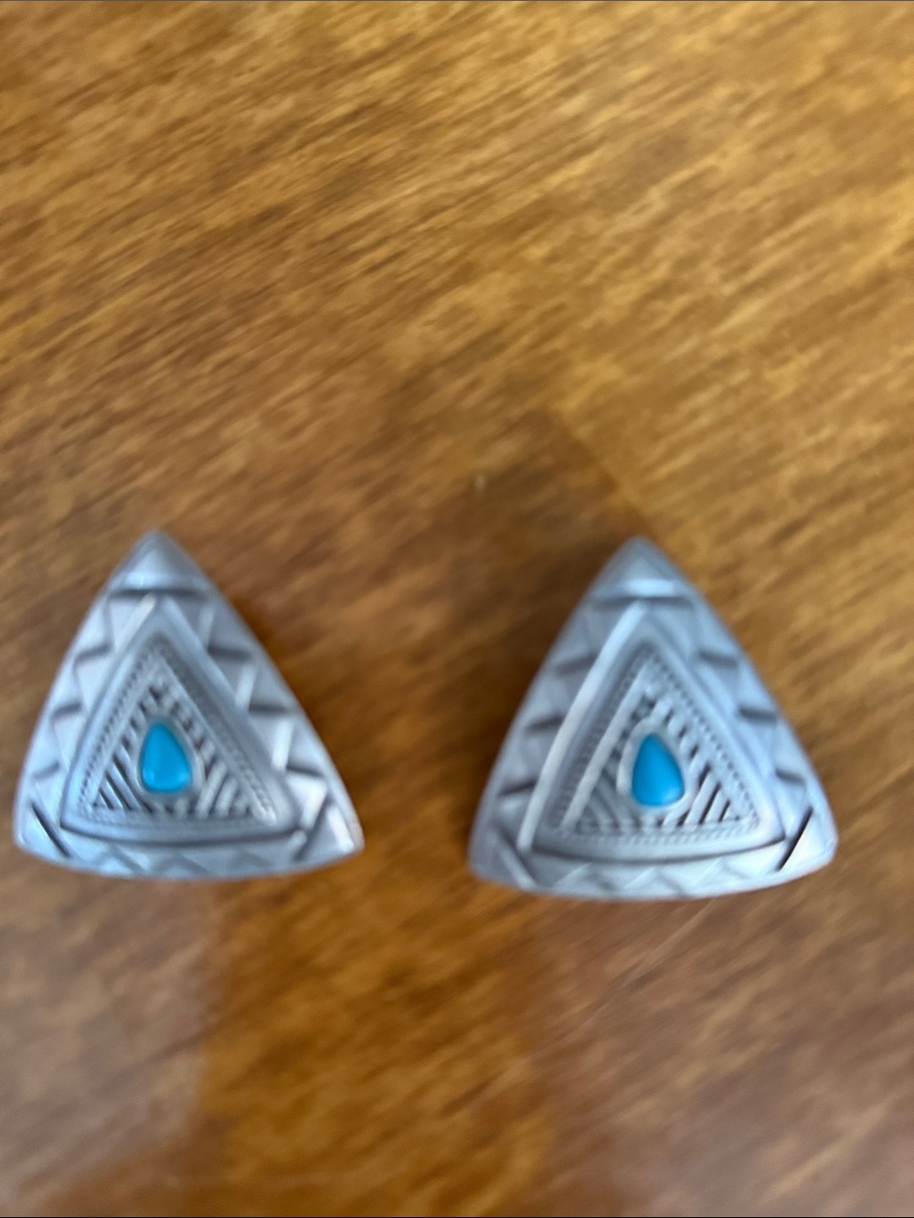 Vintage Earrings JJ Jonette 1988 Pewter Southwestern Style Faux Turquoise Pierce